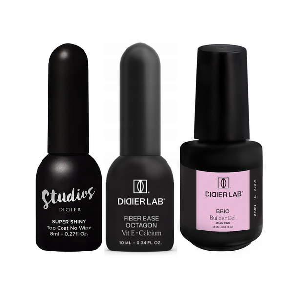 Sada: Top Coat Super Shiny + Podkladová báza Octagon + Stavebný gél vo fľaštičke