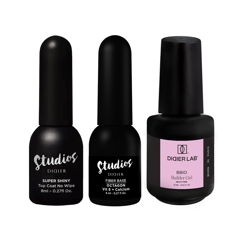 Sada: Top Coat Super Shiny + Podkladová báza Octagon + Stavebný gél vo fľaštičke